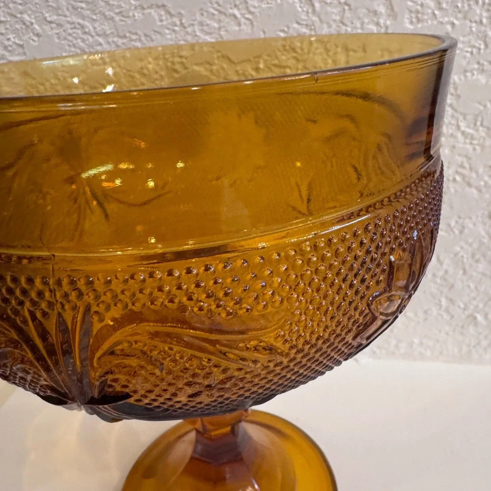 Vintage Tiara Amber Pedestal Footed Large Candy Dish Indian Glass‎